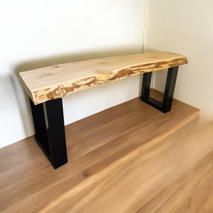 Custom Handmade Wooden Entryway Bench with U Shape Legs, Modern Farmhouse Live Edge Bench, Rustic Mudroom Entryway Seat