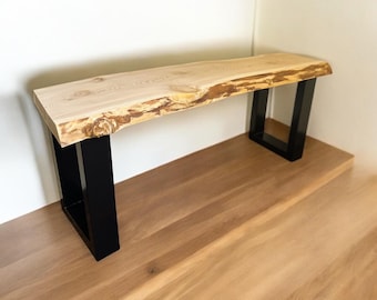 Custom Handmade Wooden Entryway Bench with U Shape Legs, Modern Farmhouse Live Edge Bench, Rustic Mudroom Entryway Seat