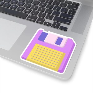 Floppy Disk 90s Nostalgia Kiss-Cut Stickers | Retro Tech Decals | 90s Colorful Decor | Geeky Laptop Sticker | Vintage Computer