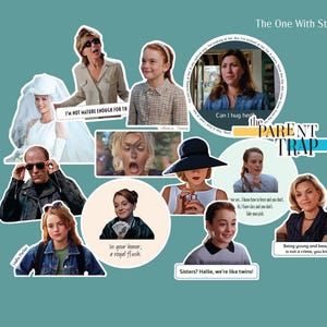 Thirteen sticker collage of The Parent Trap featuring Chessy, Martin, Hallie, Annie, Meredith, and the bride