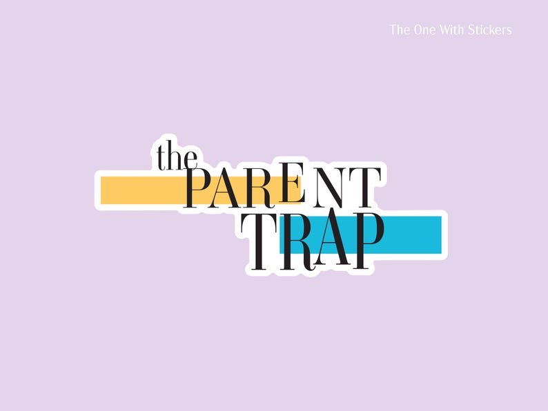 Movie title text that read The Parent Trap with yellow and blue rectangle behind black font