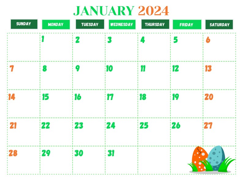 Printable Kids 2024 Calendar, Dinosaur Theme Calendar Etsy