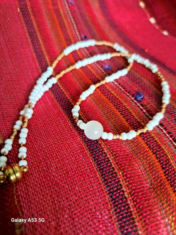 Selenite gemstone bead and seeds boho choker necklace,unique gift...x