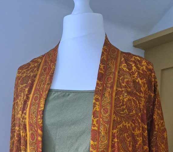 Kimono, recycled silk sari kimono, one of a kind, yellow,reds. Unique one-of-a-kind gift ..x