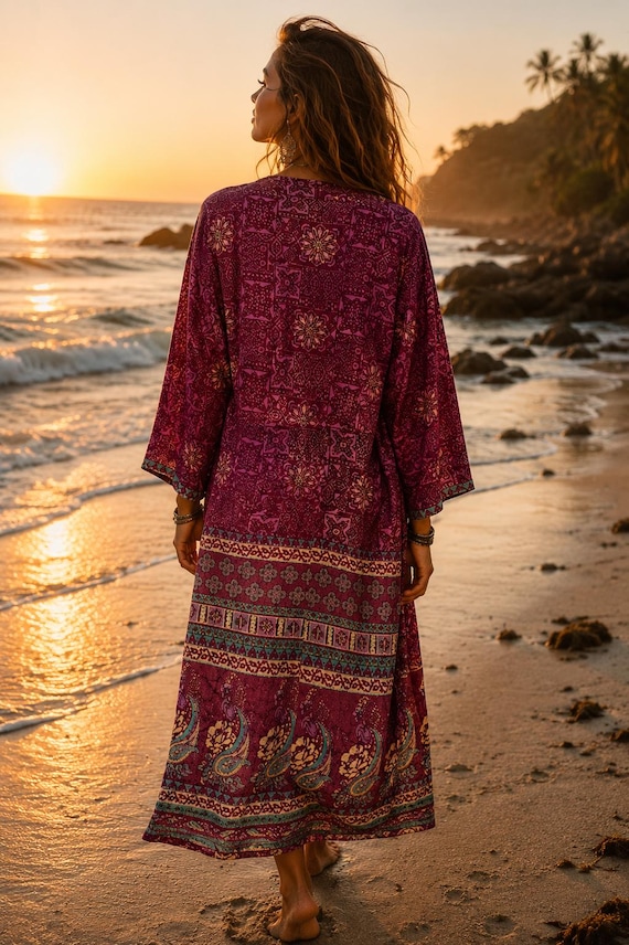 One of a kind reversible, recycled silk sari  kimono 1...x
