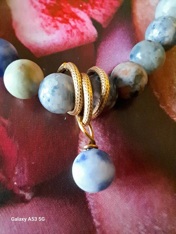 Men's gemstone stretchy bracelet, pegmatite and blue spot jasper...x