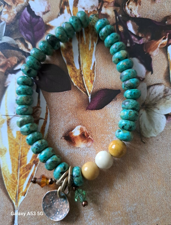 Turquoise gemstone stretchy bracelet,one-of-a-kind gift...x