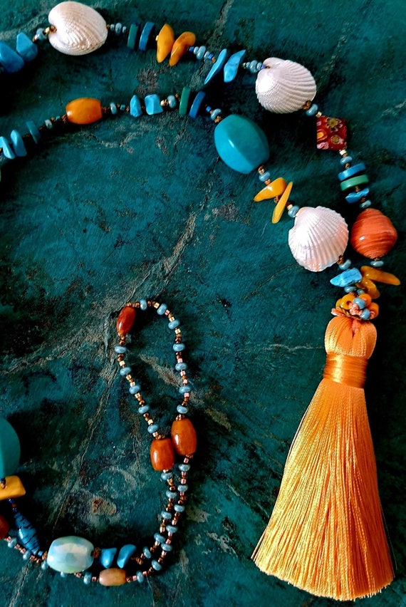 Summer Vibes Necklace,handknotted,unique one of a kind gift...x