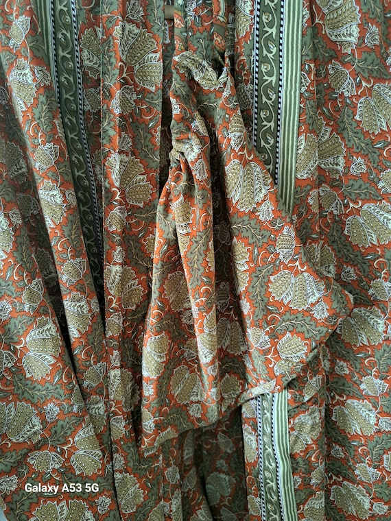 Olive and orange recycled silk sari kimono...x