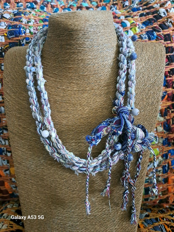 Boho multi wrap, upcycled fabric necklace , bracelet , unique gift...x