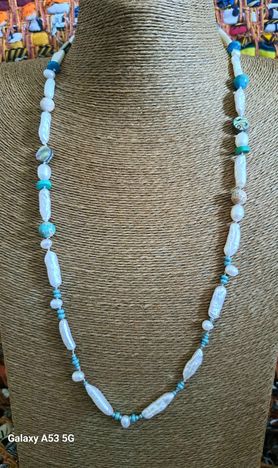 Keshi, Paua,and gemstone boho necklace,handknotted,one of a kind unique gift...x
