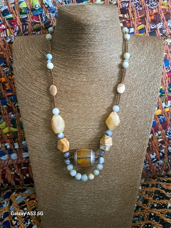 One-of-a-kind, gemstone necklace,large tibetan focal bead...x
