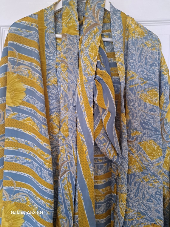 Yellow and blue recycled silk kimono,one of a kind gift...x