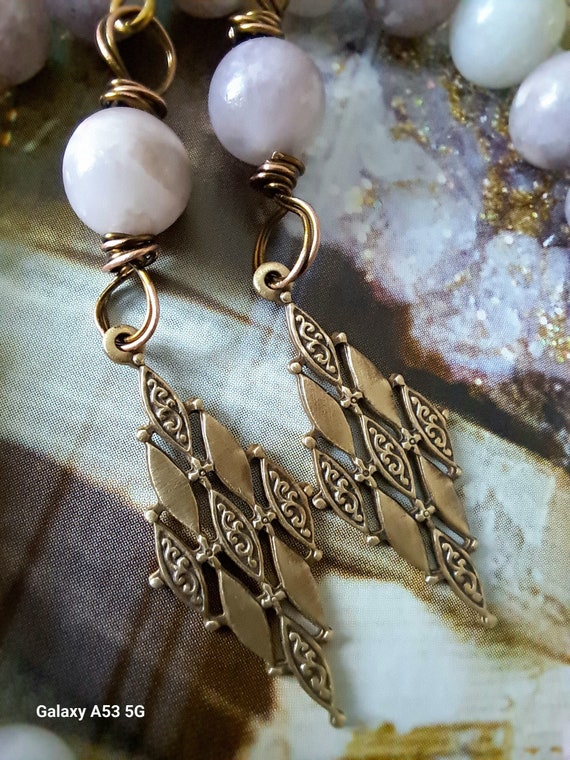 Plum blossom jasper dangle earings...x