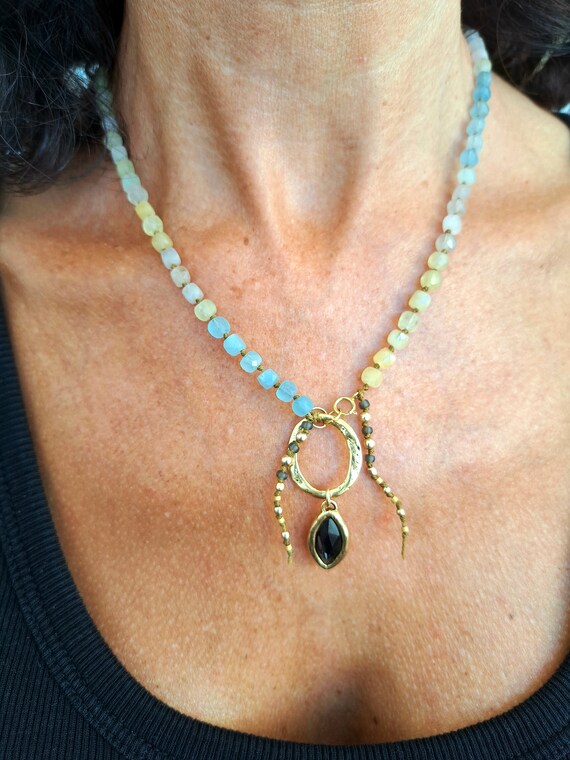 Bohemian influenced Aquamarine necklace one of a kind,gift set...x