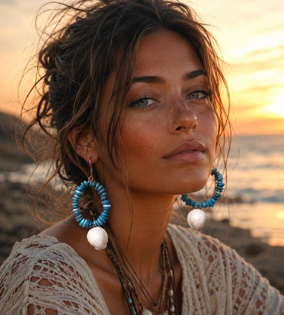 Boho statement hoops and shell earings...x