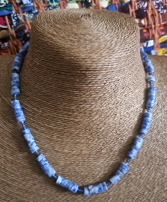 Blue spot jasper heishi gemstone choker necklace,gift...x