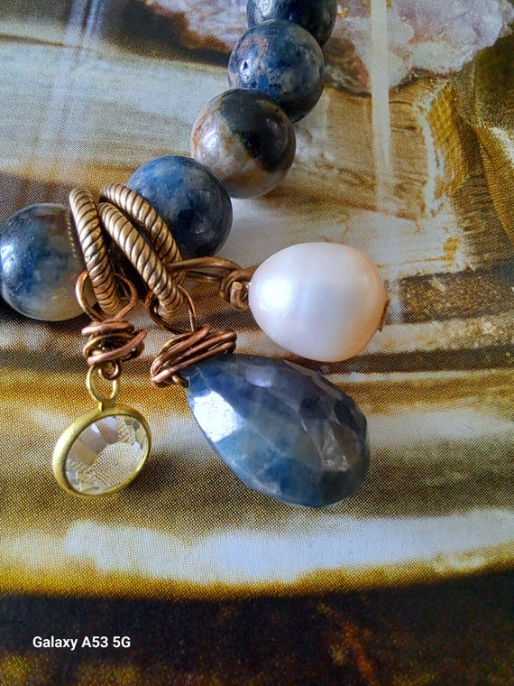 Sapphire and pegmatite stretchy gemstone bracelet...x