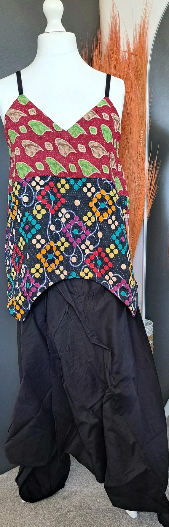 Camisole, tunic style recycled kantha top...x