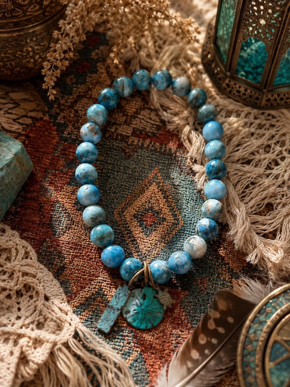 Sand dollar and apatite bead stretchy bracelet...x