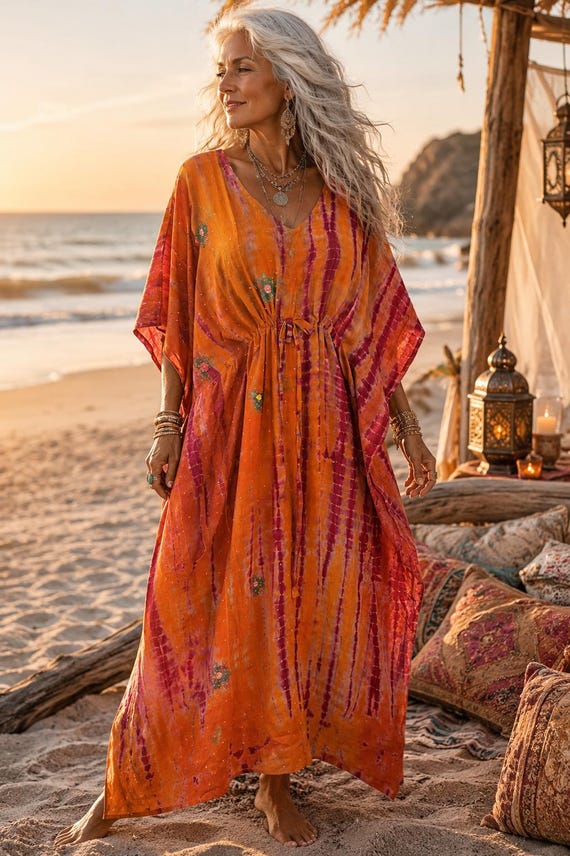 Vintage crepe silk, embroidered, sequined Kaftan...x
