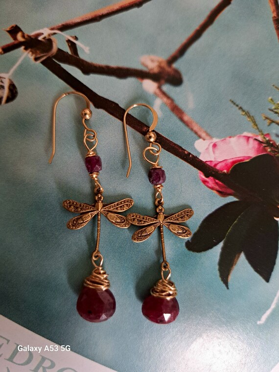 Ruby, dainty, butterfly dangle earings...x