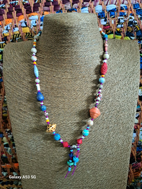 Boho multi stone necklace, handknotted, one of a kind, unique gift...x