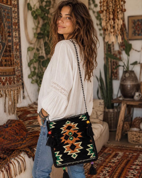 Kilim Dark Navy Messenger bag,handmade gift...x