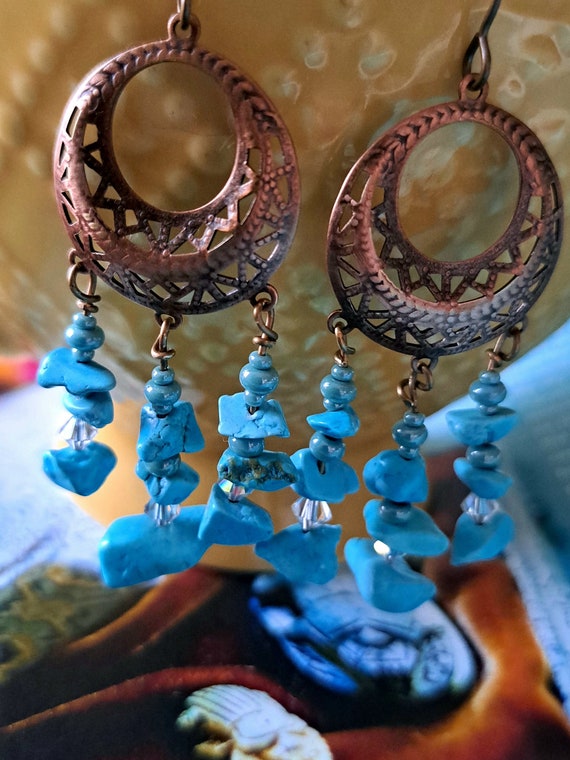 Bohemian Turquoise Chip earings, one of a kind gift...x