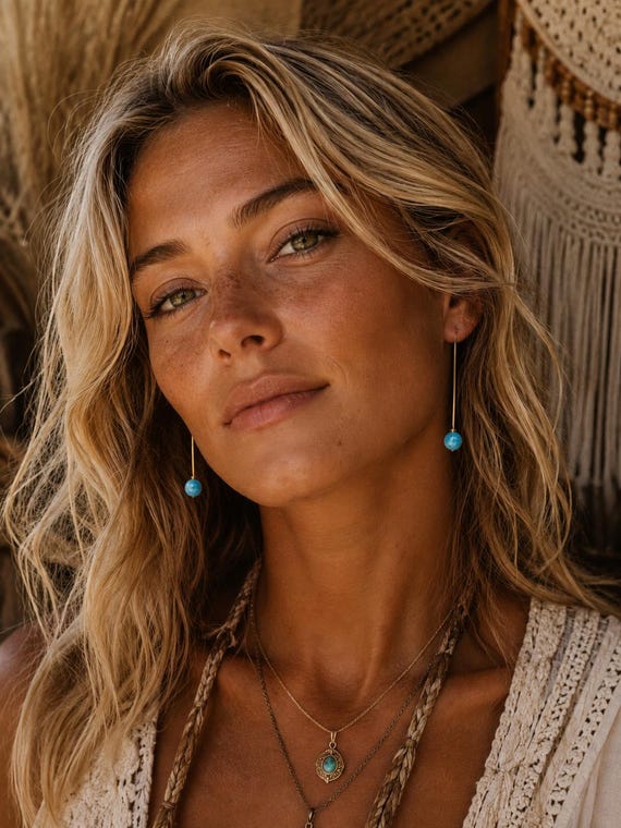 Apatite, frosted gemstone and brass, boho earings...x
