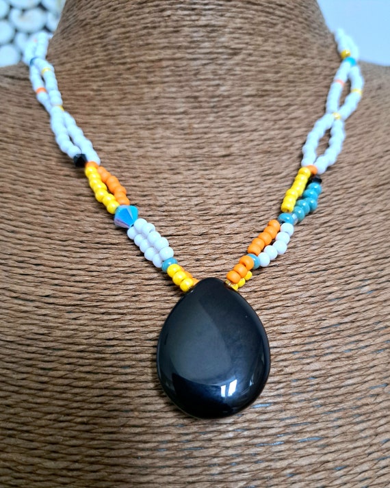 Summer vibes,black agate pendant necklace, one-of-a-kind gift...x