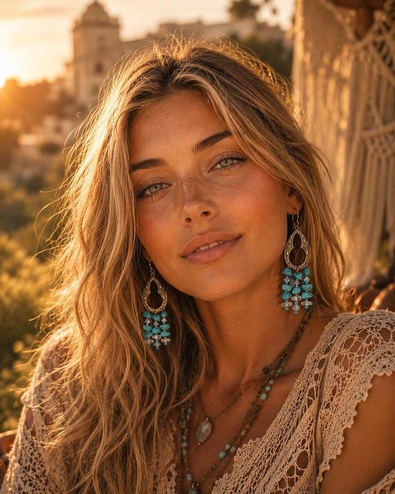 Boho Turquoise and Quartz Chip dangle earings, unique gift...x