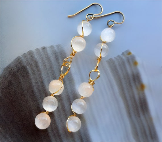 Boho selenite dangle earing. Unusual gift, one of a kind...x