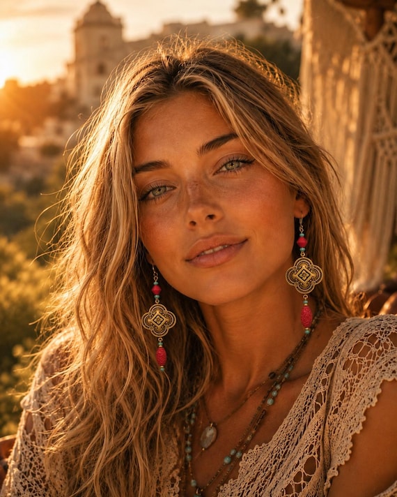 Dangle,boho,earings,Cinnabar beads, vintaj brass, unique and one of a kind gift...x