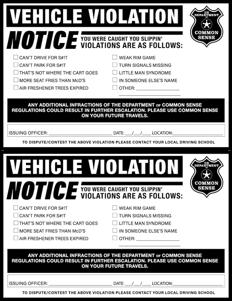 Common Sense Notices Printable Prank Violation Tickets • Great for SOCIAL MEDIA VIDEOS! • 8. ...