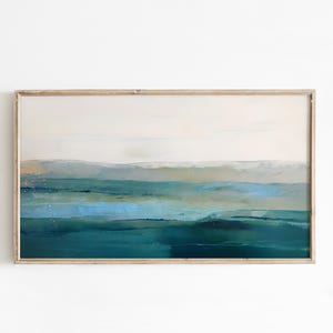 Abstract Coastal Samsung Frame TV Art - Serene Teal Seascape Digital Print - Modern Ocean Wall Art - Breezy Beach House Decor