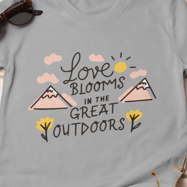 Tee Shirt - Love Blooms In The Great Outdoors, Unisex Heavy, Cotton T, Stylish Gift for Her, Camping T Shirt, Mom Shirt, Camp Lovers