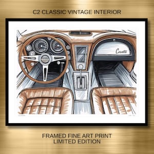 C2 Corvette Interior Framed Art Print up to 48x35: Classic Car Enthusiast Gift