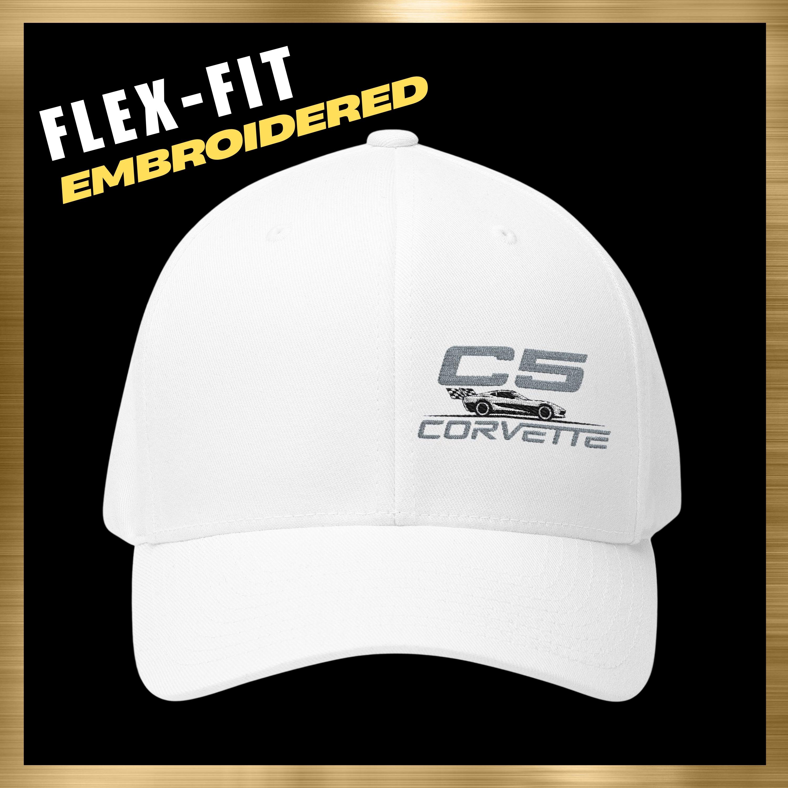 C6 Corvette Embroidered Stretch Fit Hat - Black Chevrolet Racing Cap, Officially Licensed By GM