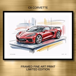 C8 Corvette Framed Art Print up to 48x31: Modern Sports Car Wall Decor