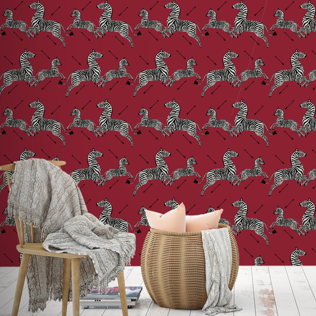 Jumping Zebras Removable Wallpaper, Zebras and Arrows, Peel and Stick