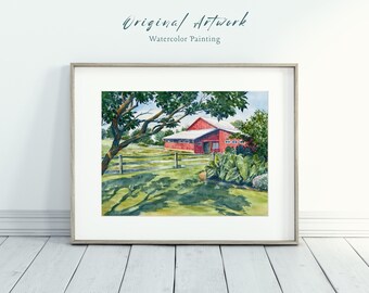 Original Watercolor Painting: Farm House - Rural Landscape, Farm House Decor, Unique Wall Art, Collectible Fine Art
