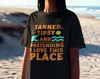 T-shirt de plage bronzé - t-shirt de plage drôle, t-shirt de vacances d'été, t-shirt d'été drôle, chemise rétro coucher de soleil, chemise vagues de l'océan