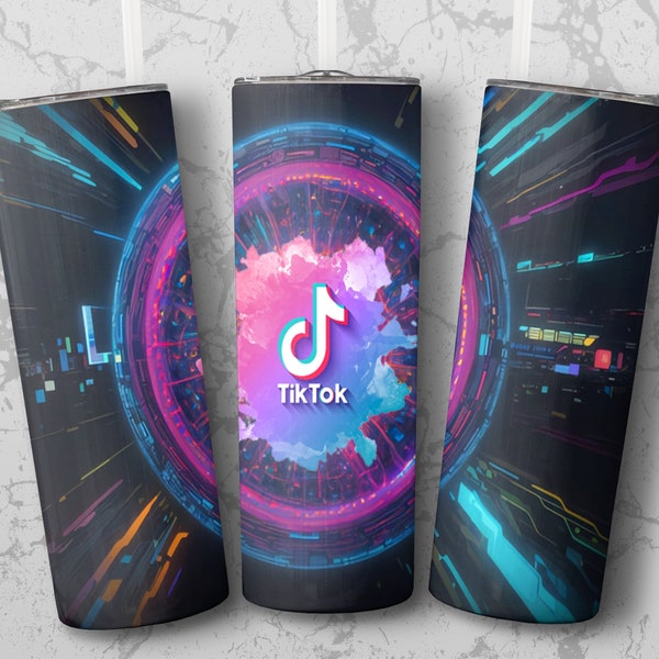 20oz Tumbler Wrap, Psychedelic Neon TikTok Inspired Design, Vibrant Colors, Stainless Steel Travel Mug