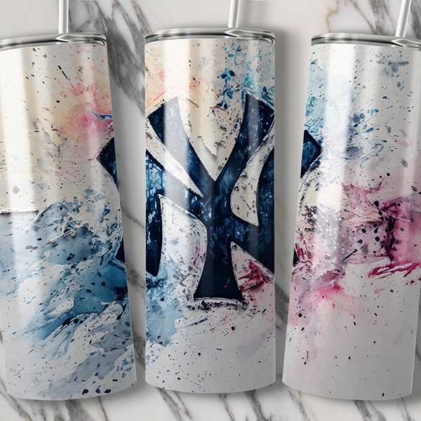 Abstract NY Splash Art 20 oz Skinny Tumbler, Colorful Sublimation Design, Modern Urban Style Travel Mug, Unique Insulated Beverage Holder