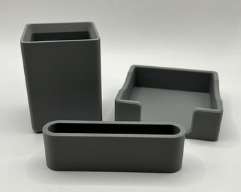 Modern Desk Organizer Set: Pen Cup, Business Card & Sticky Note Holder