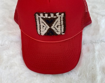 Red trucker hat with Kilim Turkish patch