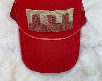 Red Trendy Trucker Hat with Kilim Turkish patch
