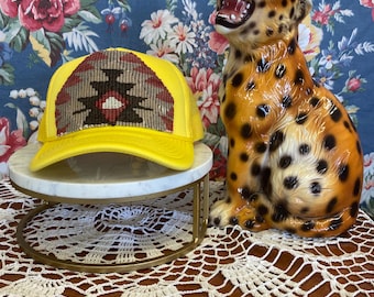 Yellow Trendy Baseball Trucker Hat with Kilim Turkish patch