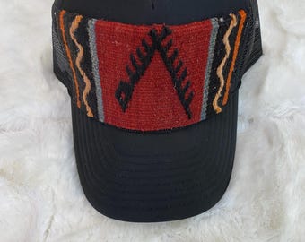 Black Kilim Trucker Hat, Turkish Kilim Trucker Hat
